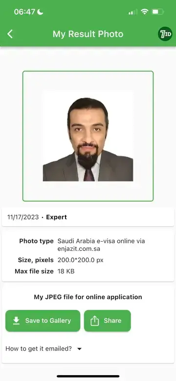 7ID: Saudi-Arabien Visum Foto Eksempel