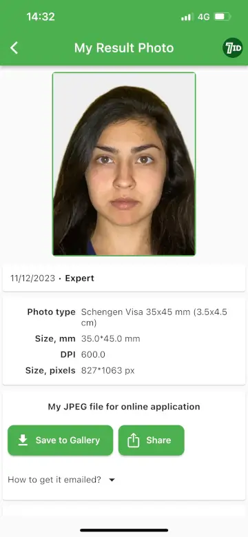 7ID App: Schengen Visa Foto Eksempel