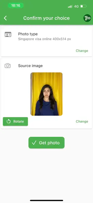 App 7ID: formato foto visto per Singapore