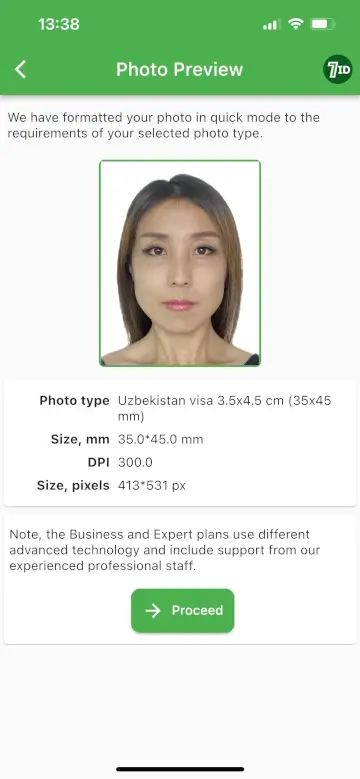 Aplikacioni 7ID: Shembull i fotografisë së vizave në Uzbekistan