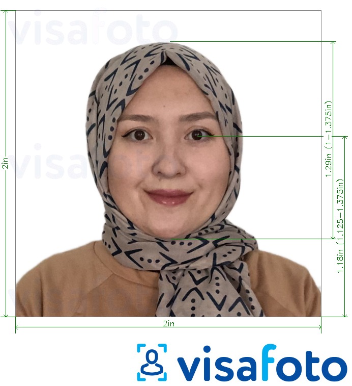 Նկարի օրինակ  Ինդոնեզիա Visa 2x2 դյույմ (51x51 մմ)-ի համար ճշգրիտ չափորոշիչով։