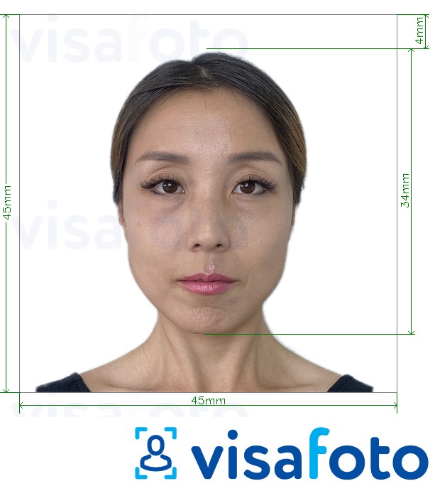 Նկարի օրինակ  Ճապոնիա Visa 45x45mm, գլուխ 34 մմ-ի համար ճշգրիտ չափորոշիչով։