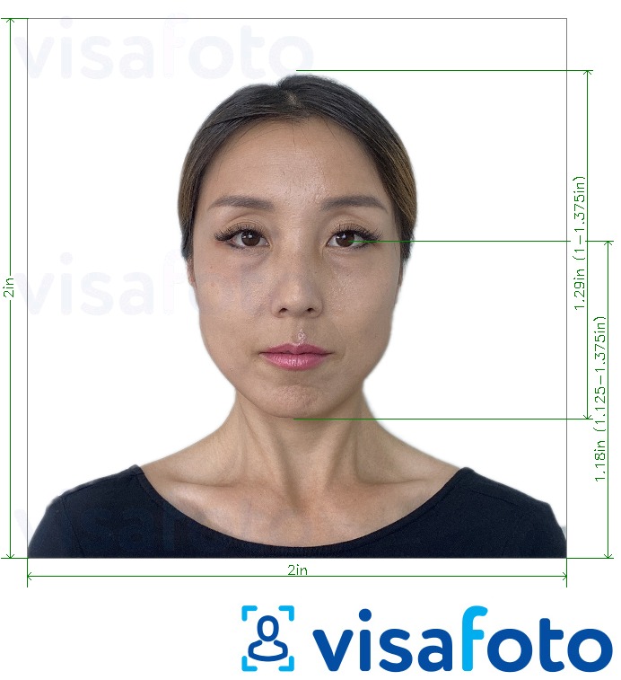 Նկարի օրինակ  Ճապոնիայի Visa 2x2 դյույմ (ստանդարտ վիզա ԱՄՆ-ից)-ի համար ճշգրիտ չափորոշիչով։