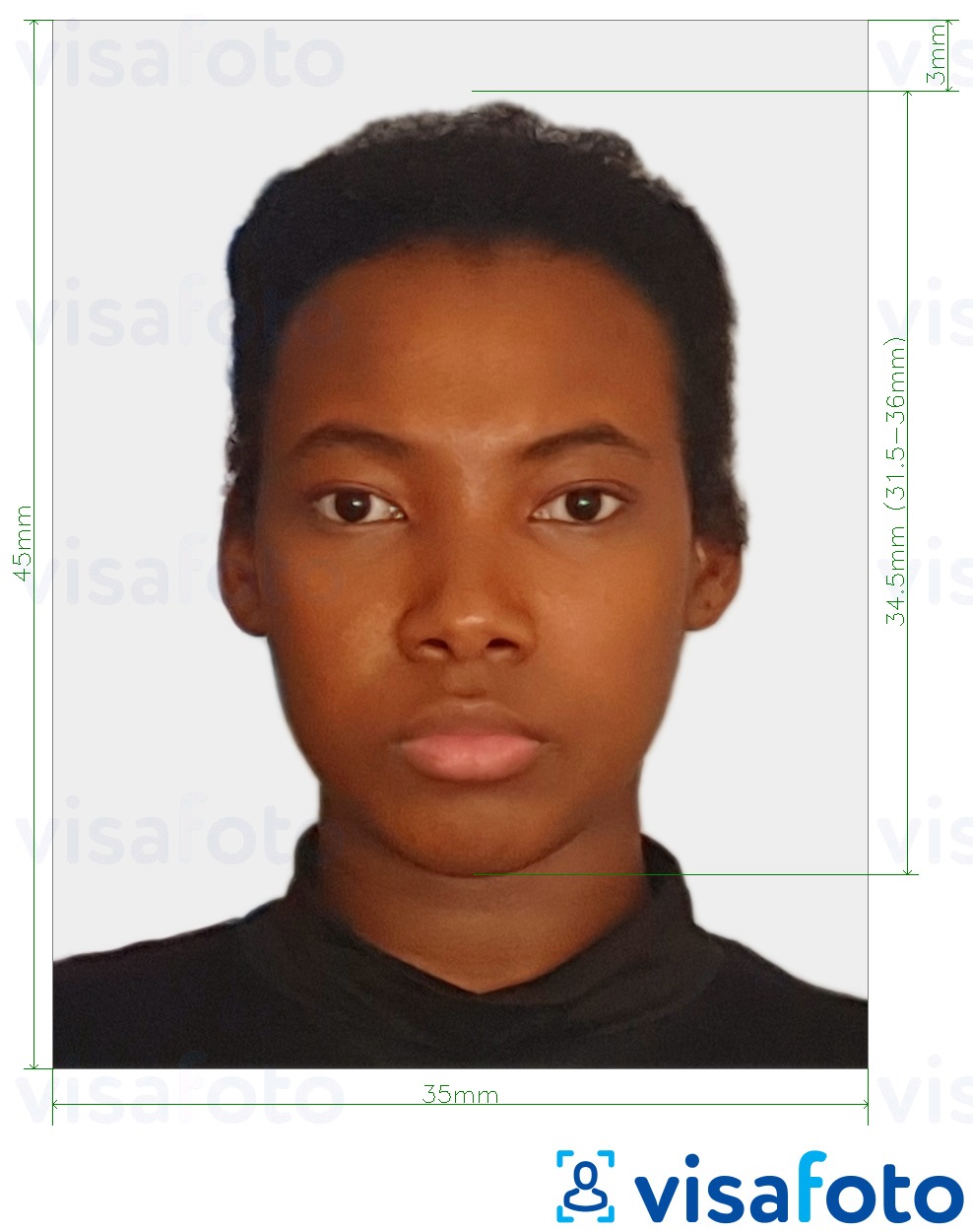 Նկարի օրինակ  35x45 մմ Հարավային Աֆրիկայի խելացի ID քարտ-ի համար ճշգրիտ չափորոշիչով։